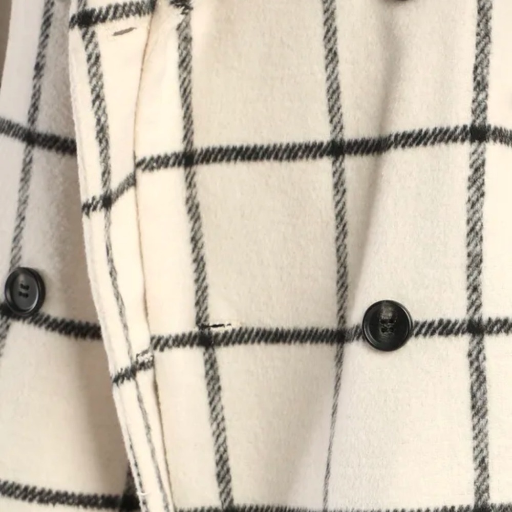 Lulus Snowy Streets Ivory Grid Print Double Breasted Coat White - Size M - Picture 5 of 5